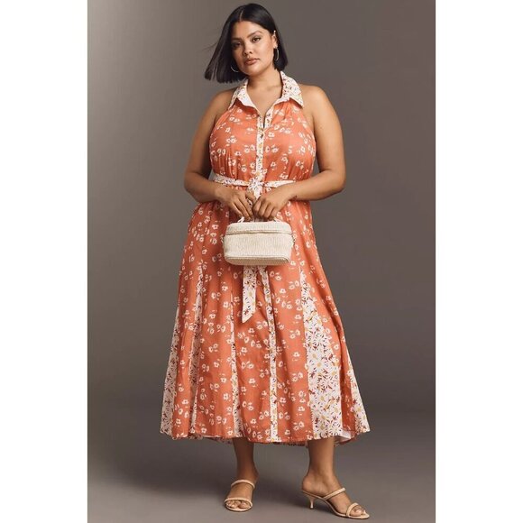 Maeve Dresses & Skirts - Maeve Halter Open-Back Godet Midi Shirt Dress 1X
